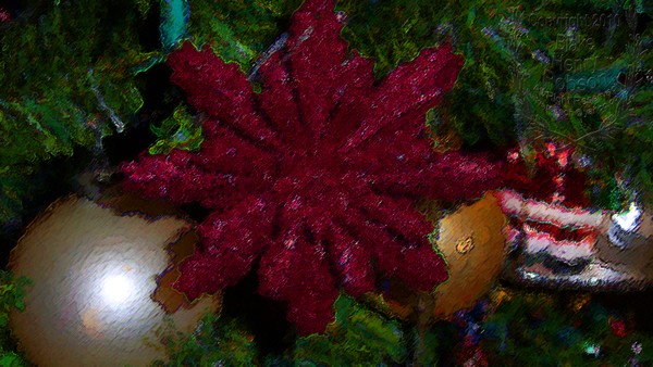 Christmas tree, ornaments, tinsel & colorful light