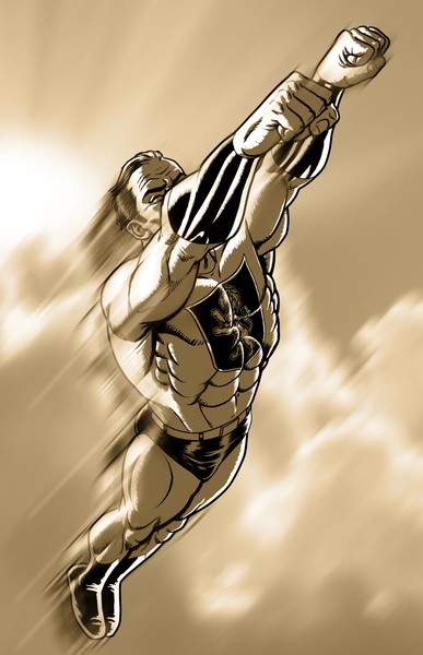Comic guy flying