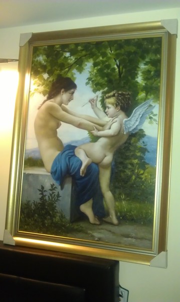bouguereau defendiing from baby oil reproduction