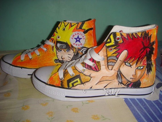 Hand Painted Naruto Gaara Anime Custom Sneakers Hi