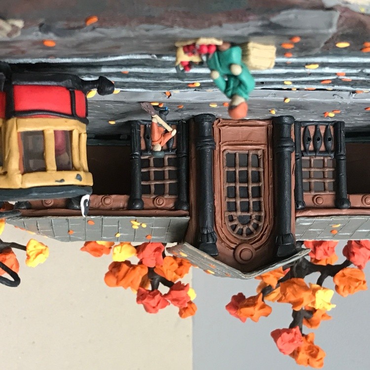 Tram Stop (100 yars ago), plasticine, cardboard, 35x25x15 cm