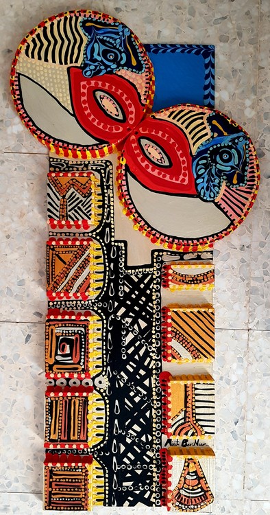 Relieve acrilico en madera artista israeli Mirit Ben-Nun