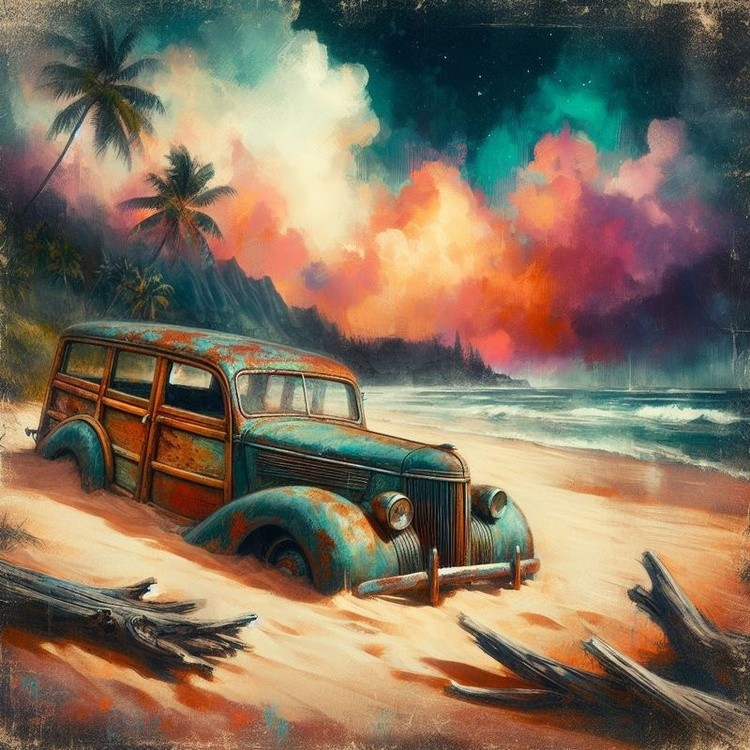 Rusted Woodie on Beach