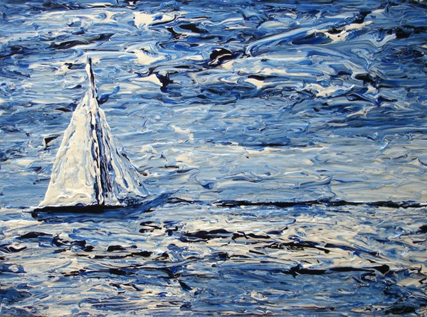 Blue Ship Finger Painting