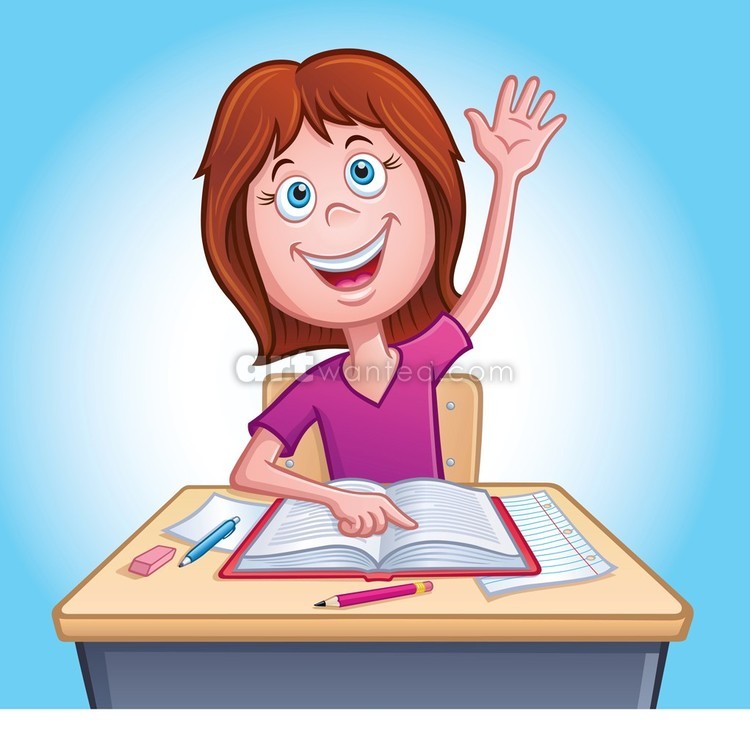 Girl Raising Hand in Class