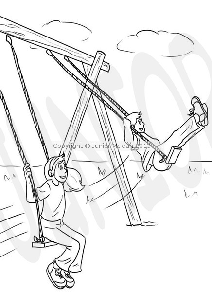 Kids Swinging Concept Line Art