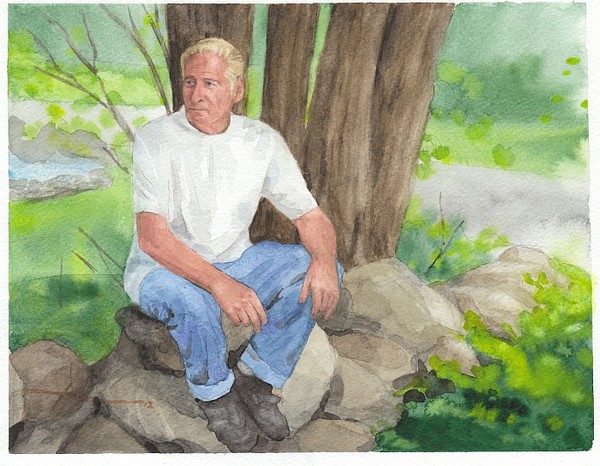 man rock wall watercolor painting theuer