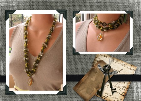 Green and Yellow Crochet Necklace 