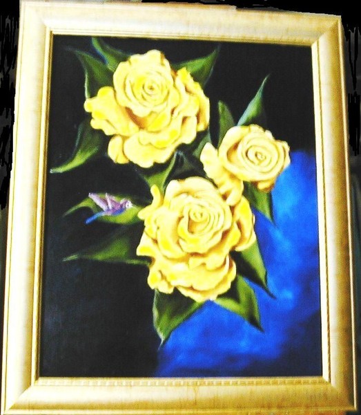 YELLOWROSES WITH HUMMINGBIRD