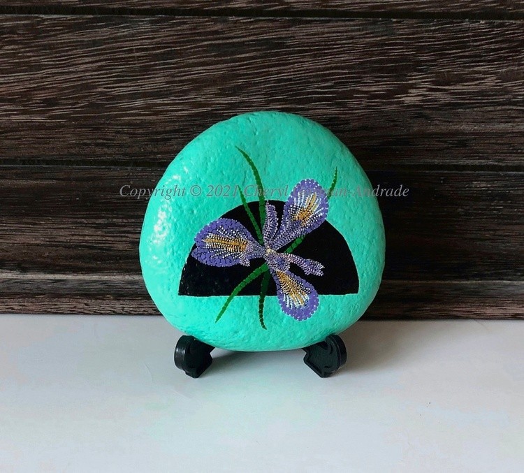 Dwarf Iris Dot Art River Stone