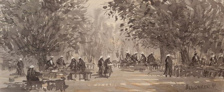 In the shade of the trees