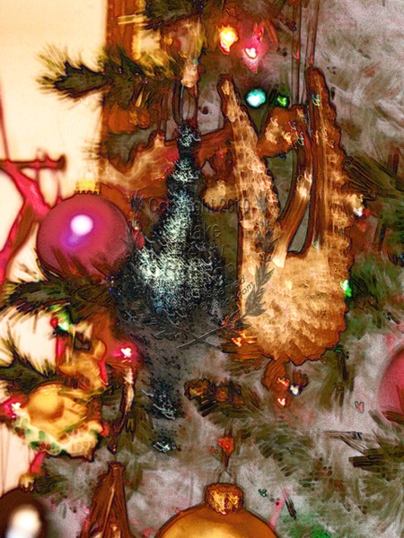 Christmas tree, ornaments, tinsel & colorful light