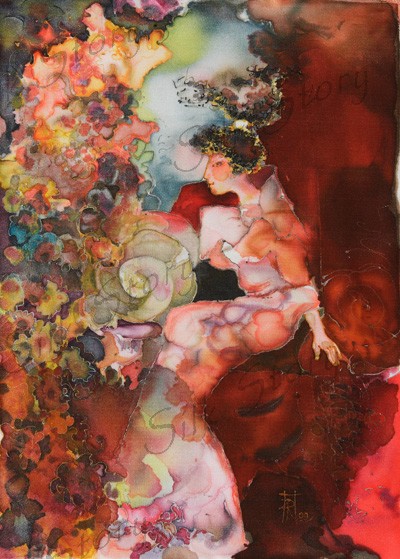 Aroma of the evening.Painting on silk.