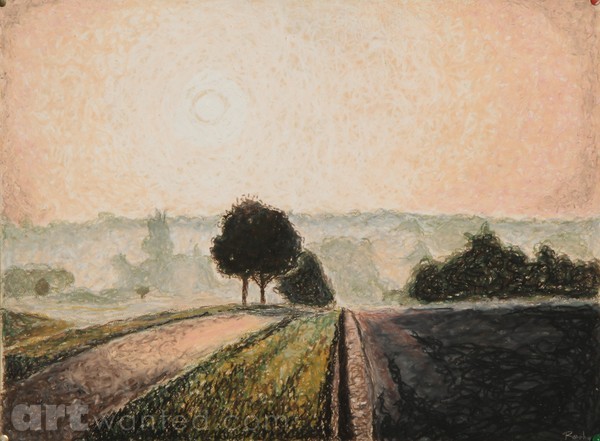 Sunrise in mist pastel study