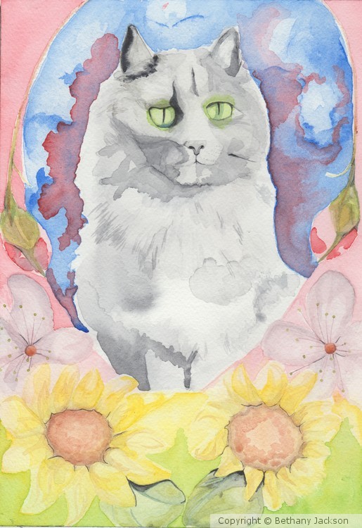 Cat with Flowers