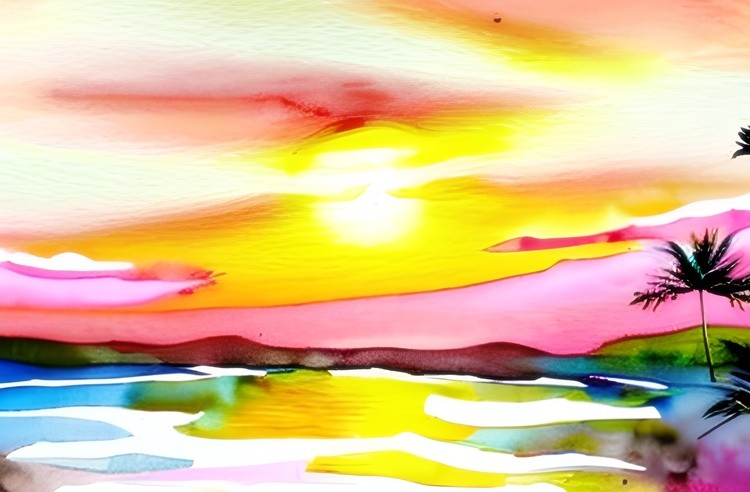 Watercolor tropical sunset