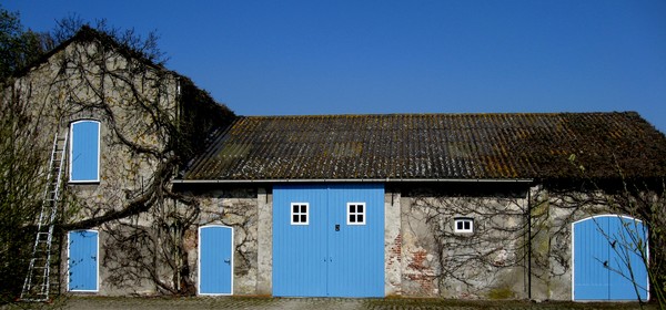 Blue doors, blue sky...