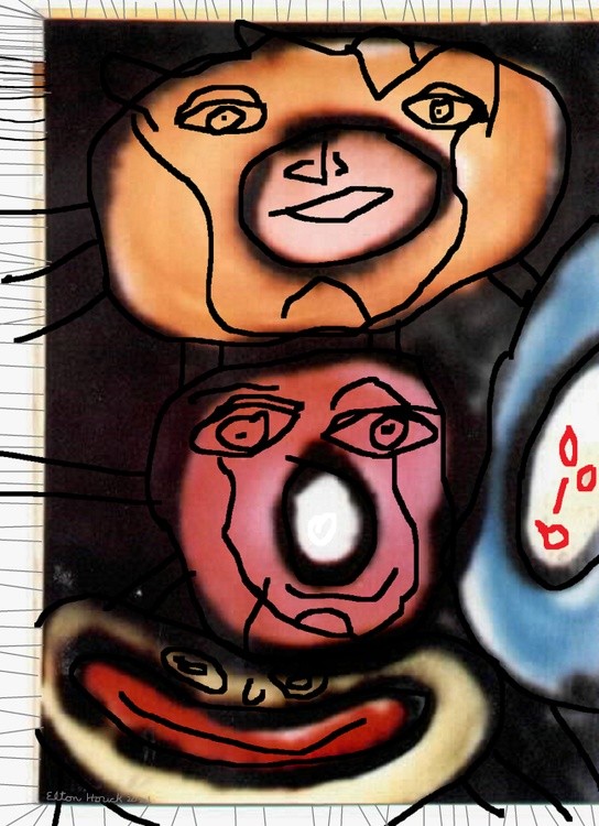STRANGE BEDFELLOWS..(c) 2021, 1985.. elton houck.  22 x 28 enamel Bristol vellum digital overpaint.