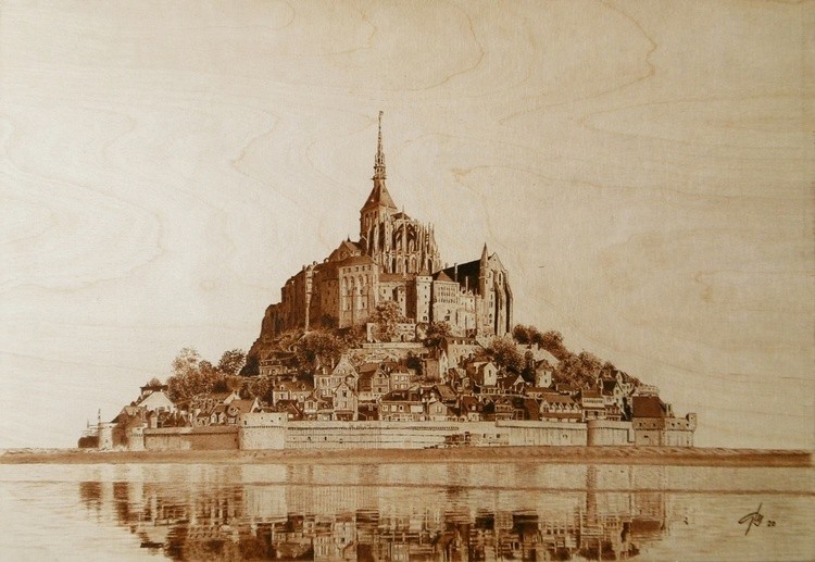 Mont Saint-Michel - pirograbado pyrography