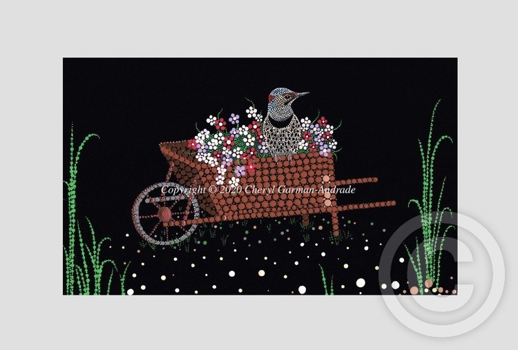 Northern Flicker on Garden Barrow Pointillism Painting