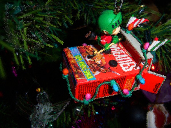 Christmas tree, ornaments, tinsel & colorful light