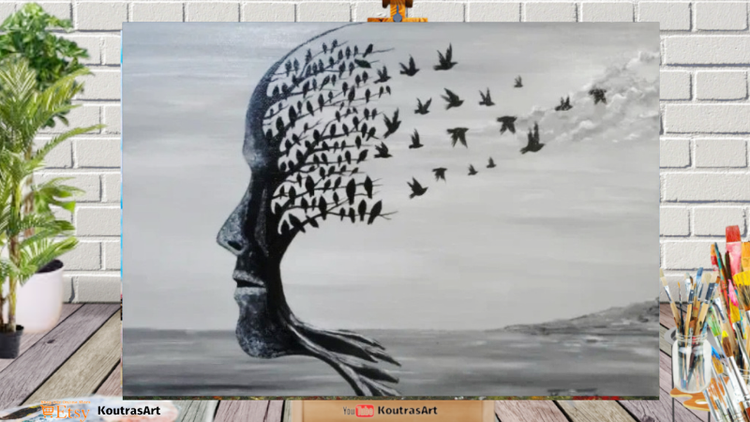 Tree Face - Original Acrylic Painting on Stretched Canvas frame by Yannis Koutras (KoutrasArt)