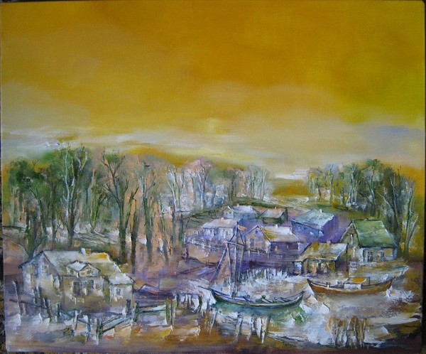 'OLD BOATS IN DELTA'-OIL on CANVAS-dim;60/50cm