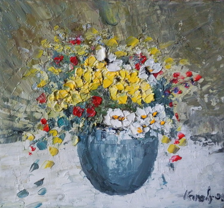 Bowl with white and yellow flowers-sold