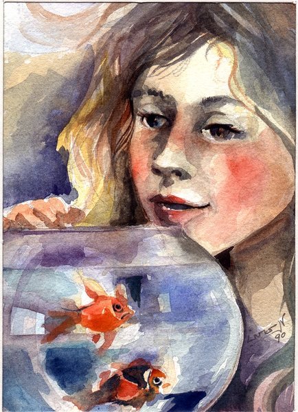Girl's gold fish