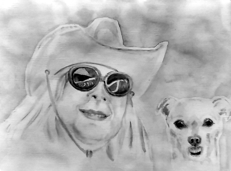 Self Portrait with Dog Drawing