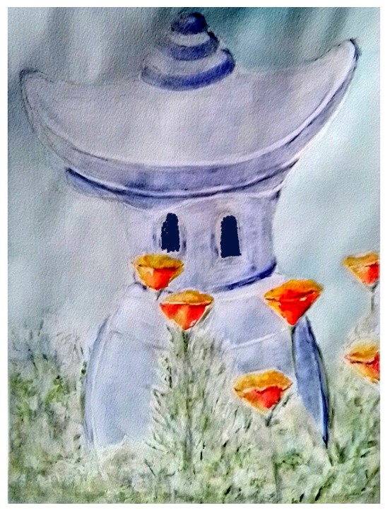 Pagoda and Poppies Painting