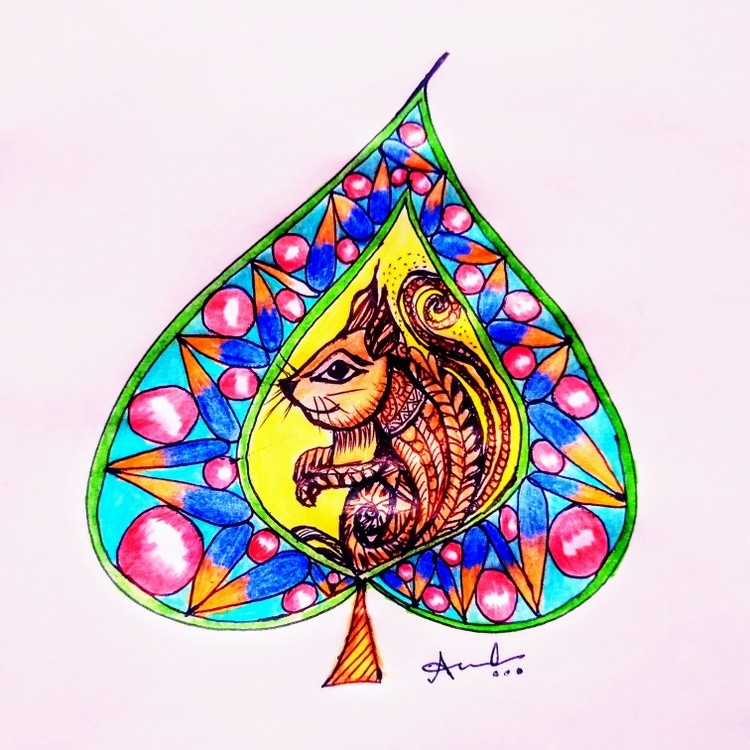 Leaf.. squirrel .. Color art. 
