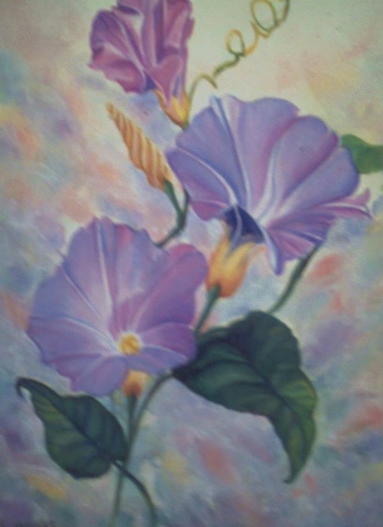 My Painting - Purple Morning Glories  Watercolor 11x14 Prints available