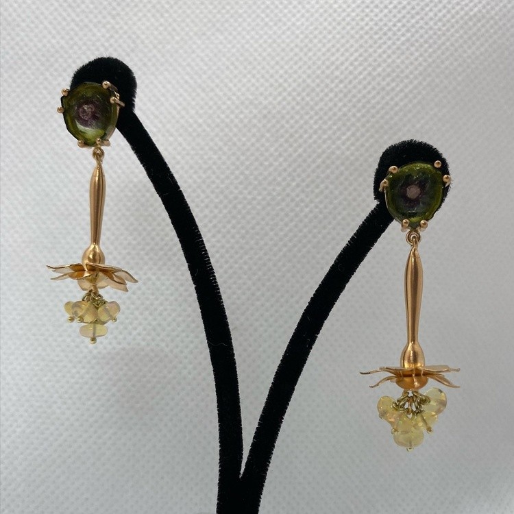 Slices of Watermelon  Tourmalines Pollen of 10 Opals hanging in Gold Body in Rose GoldMake with love