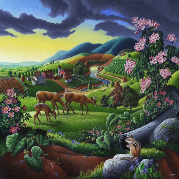 Square Art - Deer Meadow Mountain Landscape