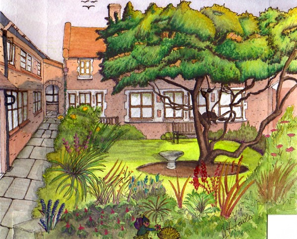 One of the gardens of Tooley Court alms houses.