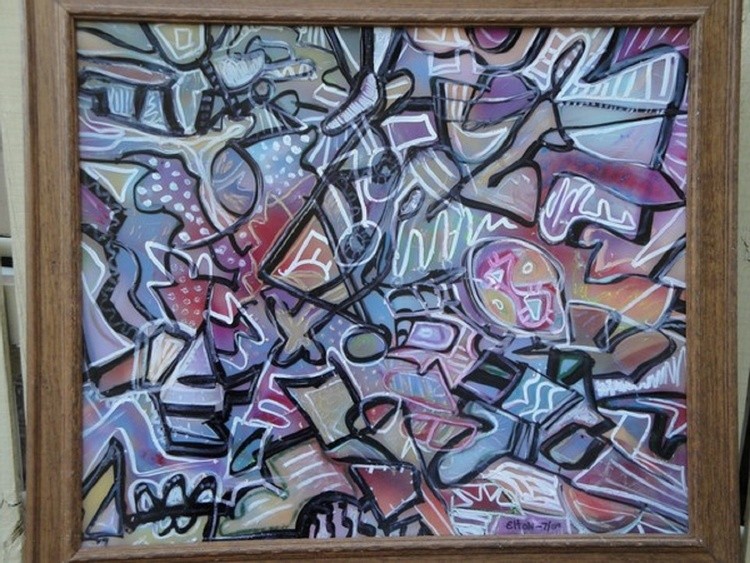 before the flood..,(C) ..2006..ELTON HOUCK...26 X 30 spray enamel on glass/ ELTON'S ART TIME VAULT