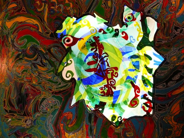BrassGlassPanelPainting   Shark and Globefish