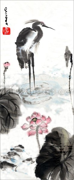 Blue Heron and Lotus
