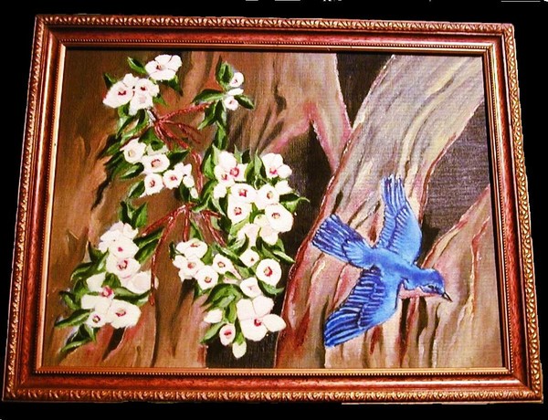APPLE BLOSSOMS WITH BLUE BIRD