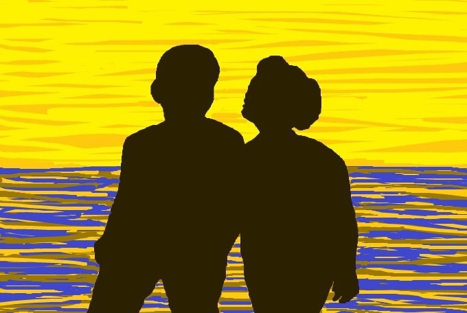 Couple  Beach Walk At Sunrise
