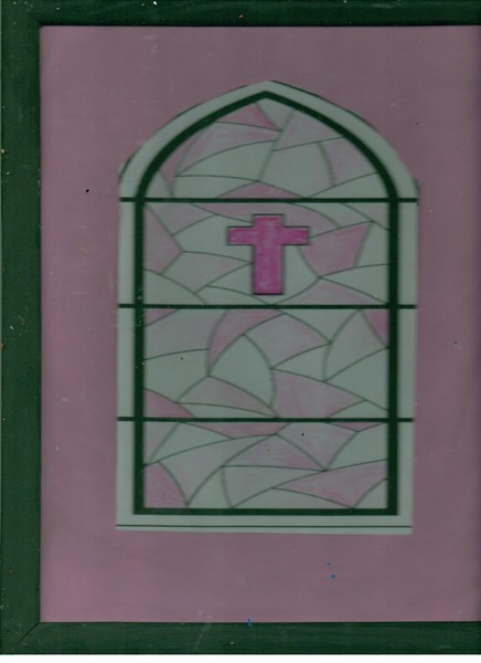 Pink cross in stained glass