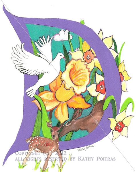 D for Dafoldils, Deer, Dove