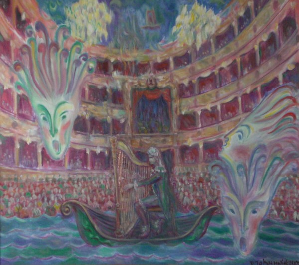Castrati. Farinelli Playing harp.