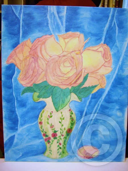 Roses in Green Vase