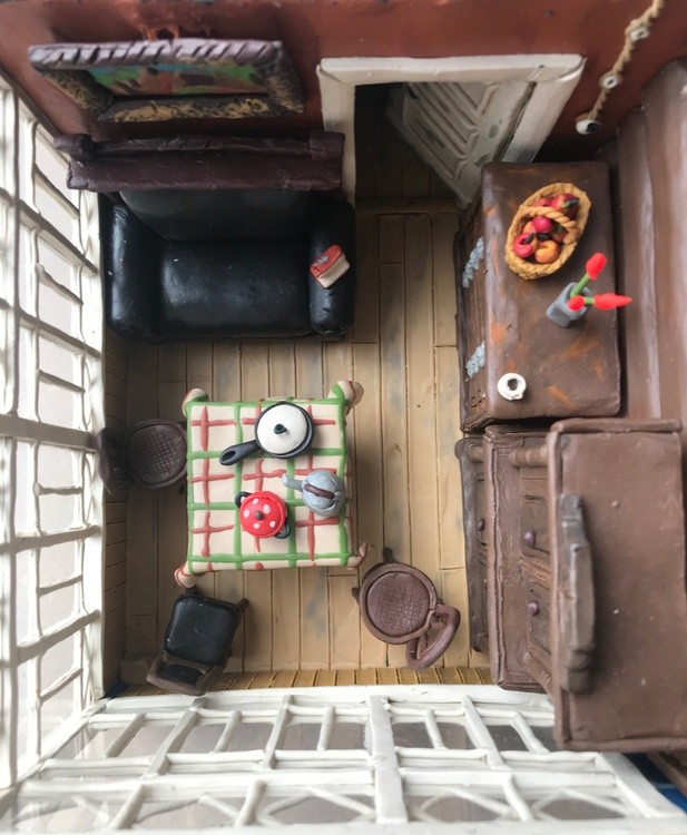 Veranda, plasticine, cardboard, 26x18x25.5cm