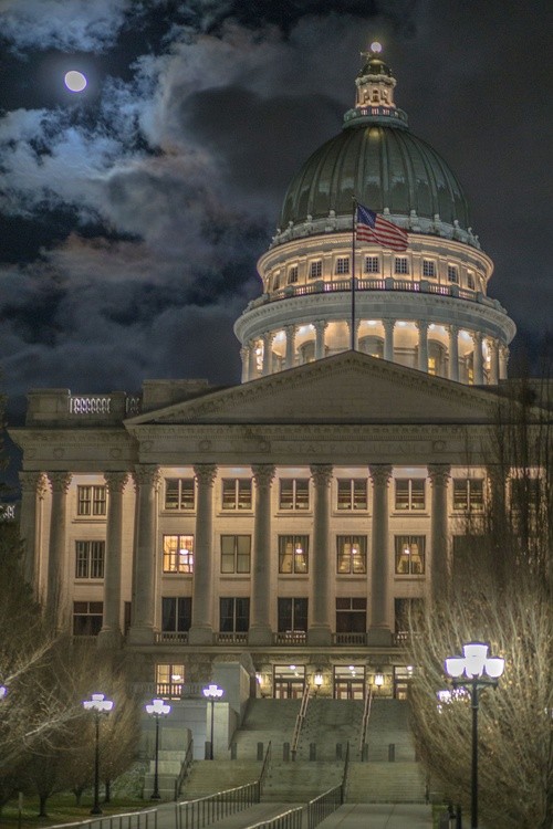 hi def capitol at night stairs clouds full moon