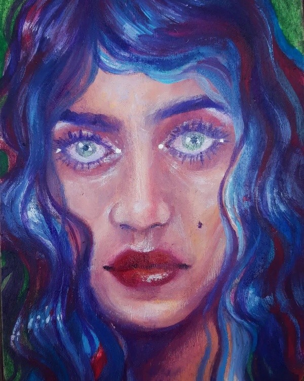 Oil on wood panel painting