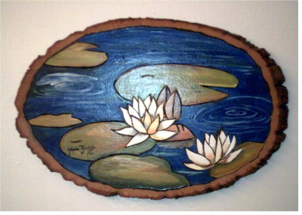 Water Lillies Woodburning/Acrylic 