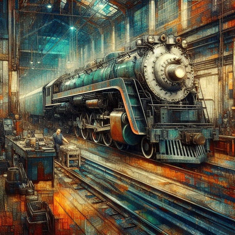 Locomotive being serviced